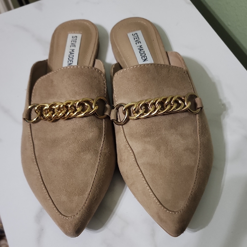 Steve Madden Tan Gold Chain Mules 8.5